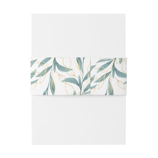 金ゴールドグリーンウォーター色のフローラ結婚ズ 招待状ベリーバンド (裏面例)