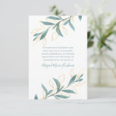 金ゴールドグリーンウォーター色フローラありがとう死別 サンキューカード (スタンド正面)