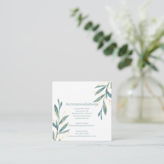 金ゴールドグリーンウォーター色フローラ結婚ズアコモデーション エンクロージャーカード (スタンド正面)