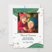 金ゴールドグリーンウォーター色Geodeゲート写真クリスマス シーズンカード (正面)