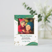 金ゴールドグリーンウォーター色Geodeゲート写真クリスマス シーズンカード (スタンド正面)