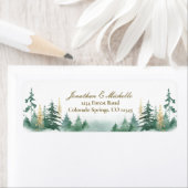 金ゴールドグリーンウッドランドパインツリーウォーターカラー ラベル (インサイチュ)