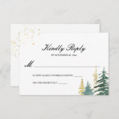 金ゴールドグリーンウッドランドパインツリーウォーターカラー 出欠カード (正面/裏面)