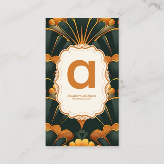 金ゴールドグリーンエレガントアールデコプロフェッショナル 名刺 (正面)