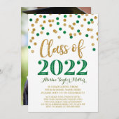 金ゴールドグリーングリッター紙吹雪卒業パーティー2022 招待状 (正面/裏面)
