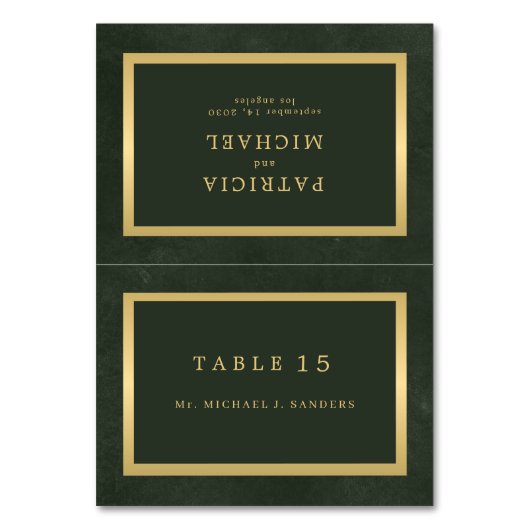 金ゴールドグリーンゲスト結婚名の座席表 テーブルナンバー (正面)