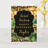 金ゴールドグリーンサファリアガテスウィート16ハッピーバースデー カード (黄色い花)