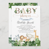 金ゴールドグリーンサファリアニマルズベビーシャワー招待状 招待状 (正面/裏面)