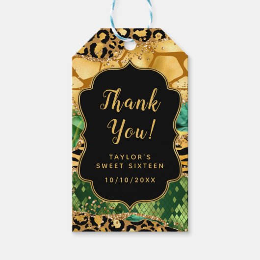 金ゴールドグリーンサファリゲートSweet sixteenありがとう ギフトタグ (正面)