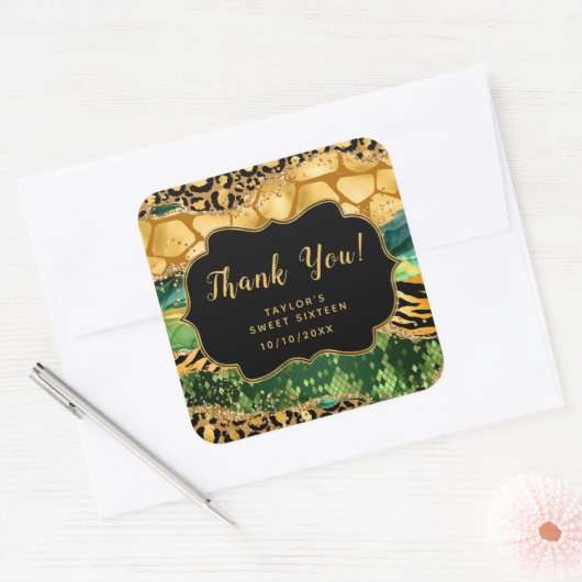 金ゴールドグリーンサファリゲートSweet sixteenありがとう スクエアシール (封筒)