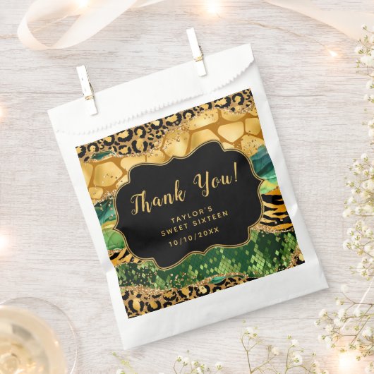 金ゴールドグリーンサファリゲートSweet sixteenありがとう フェイバーバッグ (クリップ留めされた状態)