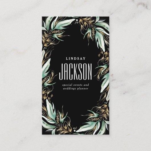 金ゴールドグリーンスタイリッシュリースラックスブ無地のラック 名刺 (正面)