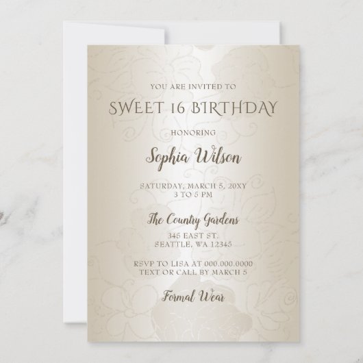 金ゴールドグリーンスパークルドレス甘い16誕生日 招待状 (裏面)