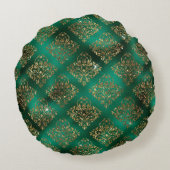 金ゴールドグリーンダマスクシッエレガントクグリッター  ラウンドクッション (裏面)