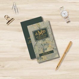 金ゴールドグリーンテクスチャ3文字モノグラム(&G) 名刺