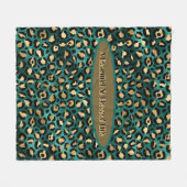 金ゴールドグリーントロピカルヒョウフリース フリースブランケット (正面(横))