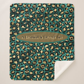 金ゴールドグリーントロピカルヒョウ シェルパブランケット