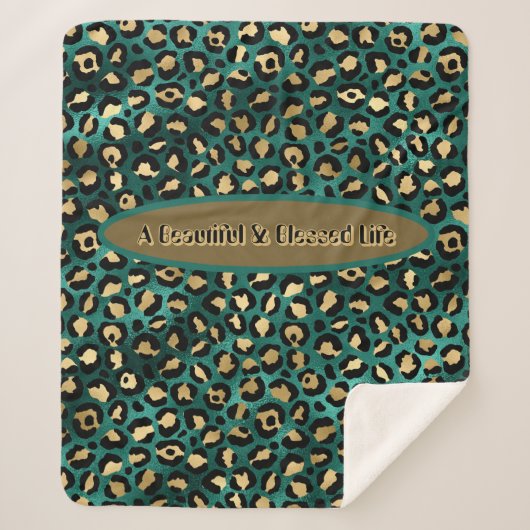 金ゴールドグリーントロピカルヒョウ シェルパブランケット (正面)