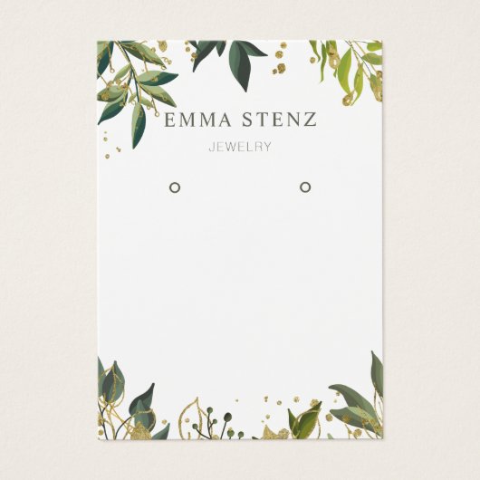 金ゴールドグリーントロピカル葉メディアイヤリング (正面)