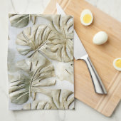 金ゴールドグリーントロピカル離れサージ キッチンタオル (四つ折り)