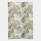 金ゴールドグリーントロピカル離れサージ キッチンタオル (縦)