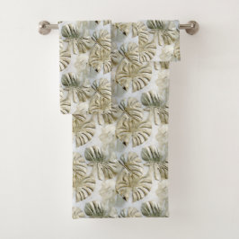 金ゴールドグリーントロピカル離れサージ バスタオルセット