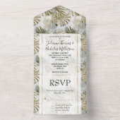 金ゴールドグリーントロピカル離れ オールインワン招待状 (内側)