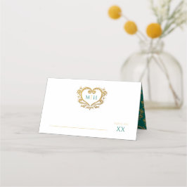 金ゴールドグリーンハート結婚モノグラム座席表 プレイスカード