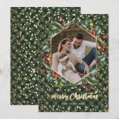 金ゴールドグリーンバッファロープレイドフォトクリスマスカード シーズンカード (正面/裏面)