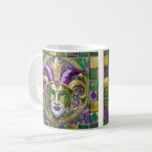 金ゴールドグリーンパープルマルディグラスジェスターマスク コーヒーマグカップ (正面左)
