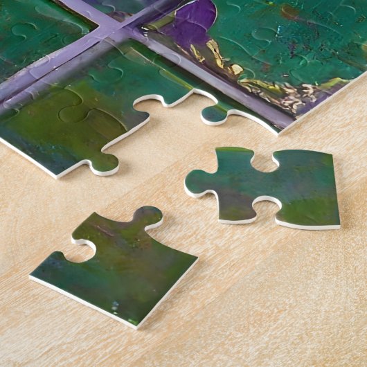 金ゴールドグリーンパープルマルディグラスジェスターマスク ジグソーパズル (側面)