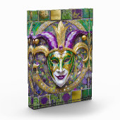 金ゴールドグリーンパープルマルディグラスジェスターマスク フォトブロック (左)