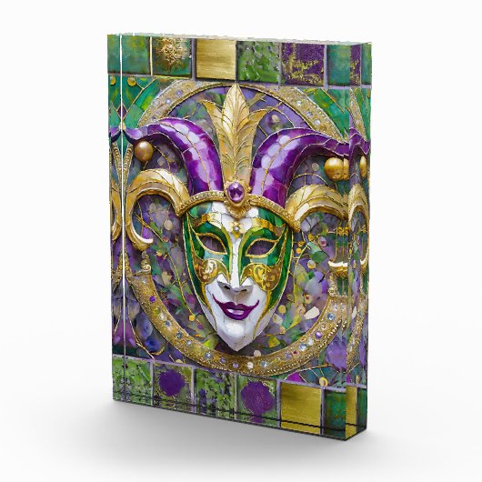 金ゴールドグリーンパープルマルディグラスジェスターマスク フォトブロック (右)