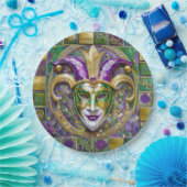 金ゴールドグリーンパープルマルディグラスジェスターマスク ペーパープレート (パーティー)