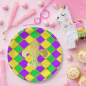 金ゴールドグリーンパープルマルディグラスハーレキンパターン ペーパープレート (パーティー)