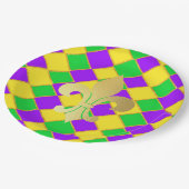 金ゴールドグリーンパープルマルディグラスハーレキンパターン ペーパープレート (アングル)