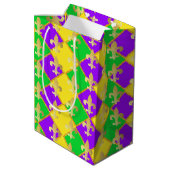 金ゴールドグリーンパープルマルディグラスハーレキンパターン ミディアムペーパーバッグ (裏面アングル)