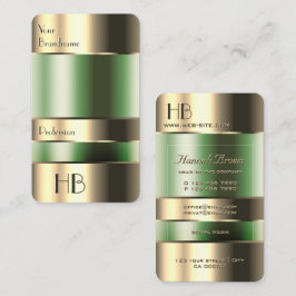 金ゴールドグリーンビンフェイク版木、銅版、版画フォントとイニシャル 名刺