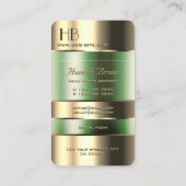 金ゴールドグリーンビンフェイク版木、銅版、版画フォントとイニシャル 名刺 (裏面)