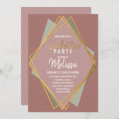 金ゴールドグリーンピンクとムーブの幾何学的卒業 招待状 (正面/裏面)