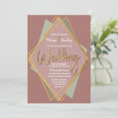 金ゴールドグリーンピンクとメイヴジオメトリック結婚ス 招待状 (スタンド正面)