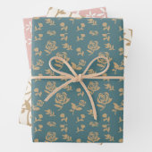 金ゴールドグリーンピンクローゼリーフエレガントかわいらし ラッピングペーパーシート (インサイチュ)