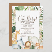 金ゴールドグリーンフリーボホサファリベビーシャワー 招待状 (正面/裏面)