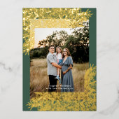 金ゴールドグリーンフレーム手描きクリスマスフォト 箔シーズンカード (正面)