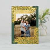 金ゴールドグリーンフレーム手描きクリスマスフォト 箔シーズンカード (立ち正面)