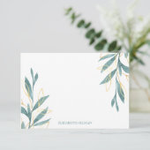 金ゴールドグリーンフローラパーソナライズされた文具 サンキューカード (スタンド正面)