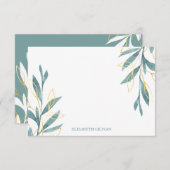 金ゴールドグリーンフローラパーソナライズされた文具 サンキューカード (正面/裏面)