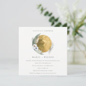 金ゴールドグリーンフローラリースカップルシャワー招待状 サンキューカード (スタンド正面)