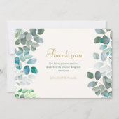 金ゴールドグリーンフローラ素朴洗礼 サンキューカード (正面)