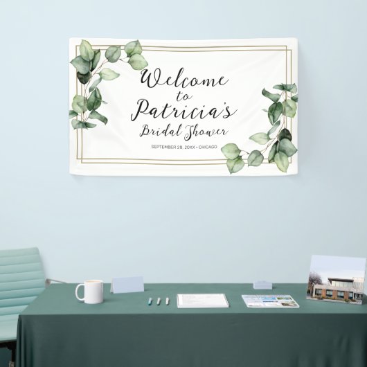 金ゴールドグリーンブライダルシャワーウェルカムバナー 横断幕 (トレードショー)